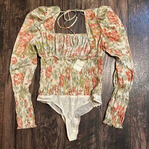 Free People‎ Intimately Floral Smocked Puff Sleeve Bodysuit – Women’s S NWT